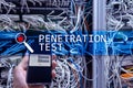 Penetration test. Cybersecurity and data protection. Hacker attack prevention. Futuristic ÃÂ server room on background Royalty Free Stock Photo